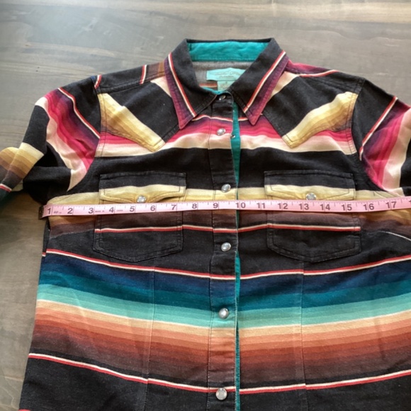Tasha Polizzi Southwestern Striped Snap Front Collared Blouse S - Picture 3 of 4